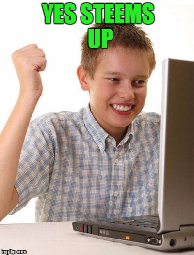 First Day On The Internet Kid Meme | YES STEEMS UP | image tagged in memes,first day on the internet kid | made w/ Imgflip meme maker