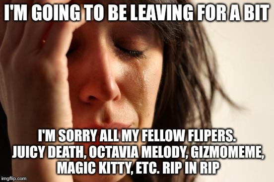 First World Problems Meme | I'M GOING TO BE LEAVING FOR A BIT; I'M SORRY ALL MY FELLOW FLIPERS. JUICY DEATH, OCTAVIA MELODY, GIZMOMEME, MAGIC KITTY, ETC. RIP IN RIP | image tagged in memes,first world problems | made w/ Imgflip meme maker