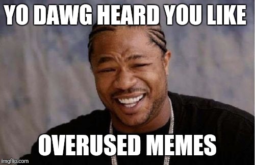 Yo Dawg Heard You Meme | YO DAWG HEARD YOU LIKE; OVERUSED MEMES | image tagged in memes,yo dawg heard you | made w/ Imgflip meme maker