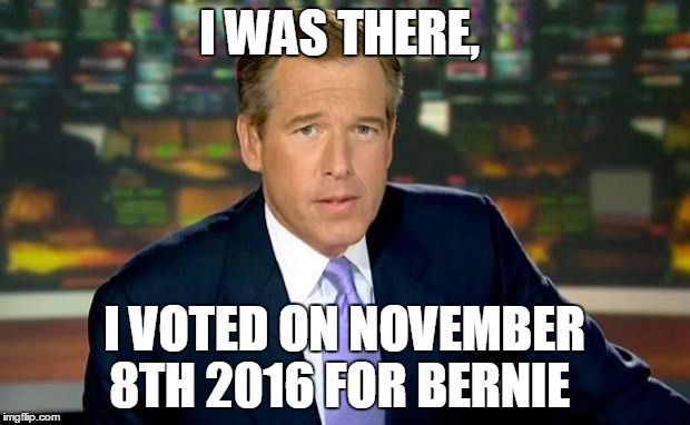 Brian Williams Was There | I WAS THERE, I VOTED ON NOVEMBER 8TH 2016 FOR BERNIE | image tagged in memes,brian williams was there | made w/ Imgflip meme maker