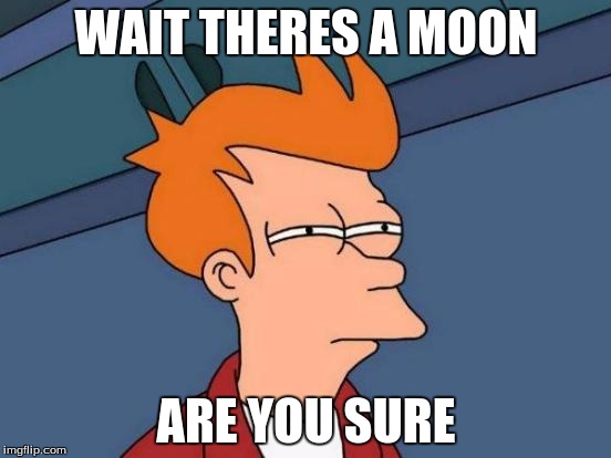 Futurama Fry Meme | WAIT THERES A MOON; ARE YOU SURE | image tagged in memes,futurama fry | made w/ Imgflip meme maker