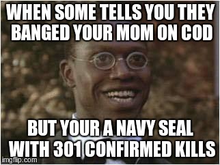 Rekt | WHEN SOME TELLS YOU THEY BANGED YOUR MOM ON COD; BUT YOUR A NAVY SEAL WITH 301 CONFIRMED KILLS | image tagged in shrekt,rekt,memes,aww yeah,call of duty | made w/ Imgflip meme maker