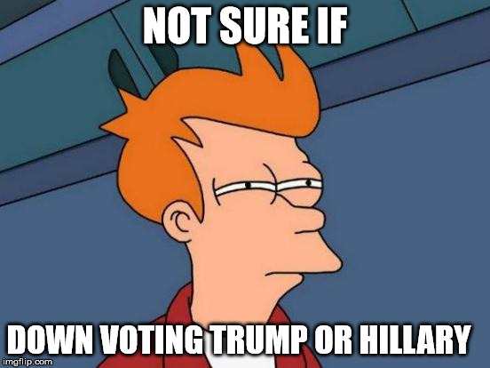 Futurama Fry Meme | NOT SURE IF DOWN VOTING TRUMP OR HILLARY | image tagged in memes,futurama fry | made w/ Imgflip meme maker