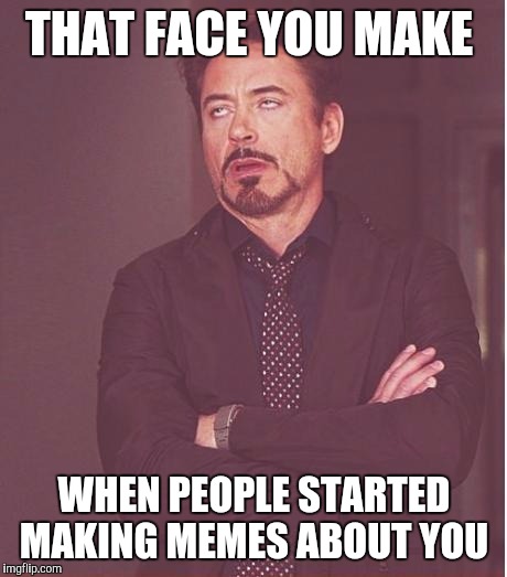 Face You Make Robert Downey Jr | THAT FACE YOU MAKE; WHEN PEOPLE STARTED MAKING MEMES ABOUT YOU | image tagged in memes,face you make robert downey jr | made w/ Imgflip meme maker