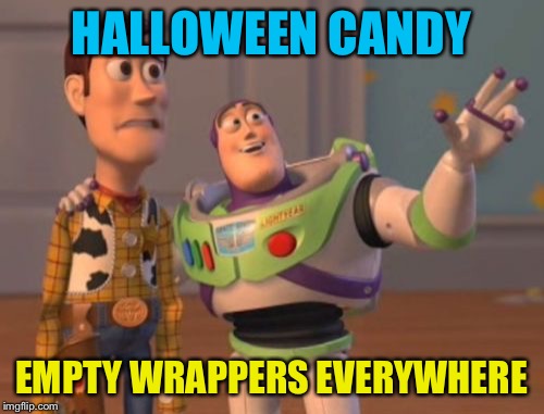 X, X Everywhere Meme | HALLOWEEN CANDY EMPTY WRAPPERS EVERYWHERE | image tagged in memes,x x everywhere | made w/ Imgflip meme maker