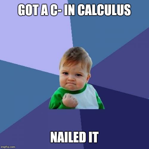 Success Kid | GOT A C- IN CALCULUS; NAILED IT | image tagged in memes,success kid | made w/ Imgflip meme maker