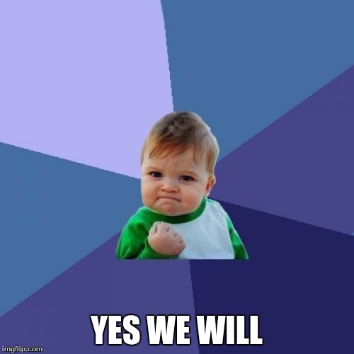 Success Kid Meme | YES WE WILL | image tagged in memes,success kid | made w/ Imgflip meme maker