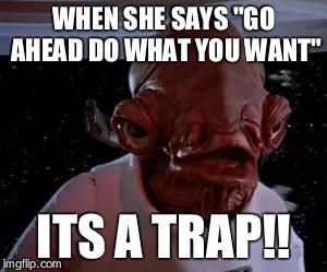 Star Wars | WHEN SHE SAYS "GO AHEAD DO WHAT YOU WANT"; ITS A TRAP!! | image tagged in star wars | made w/ Imgflip meme maker