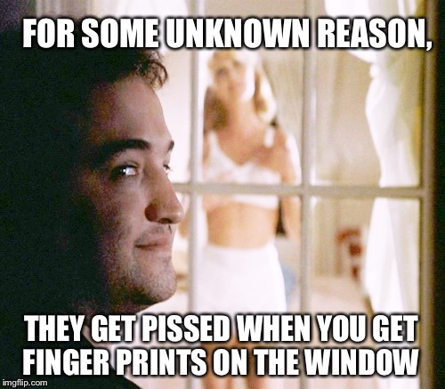 FOR SOME UNKNOWN REASON, THEY GET PISSED WHEN YOU GET FINGER PRINTS ON THE WINDOW | made w/ Imgflip meme maker