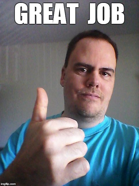 Thumbs up | GREAT  JOB | image tagged in thumbs up | made w/ Imgflip meme maker