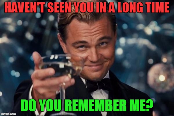 Leonardo Dicaprio Cheers Meme | HAVEN'T SEEN YOU IN A LONG TIME DO YOU REMEMBER ME? | image tagged in memes,leonardo dicaprio cheers | made w/ Imgflip meme maker