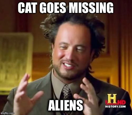Ancient Aliens Meme | CAT GOES MISSING; ALIENS | image tagged in memes,ancient aliens | made w/ Imgflip meme maker