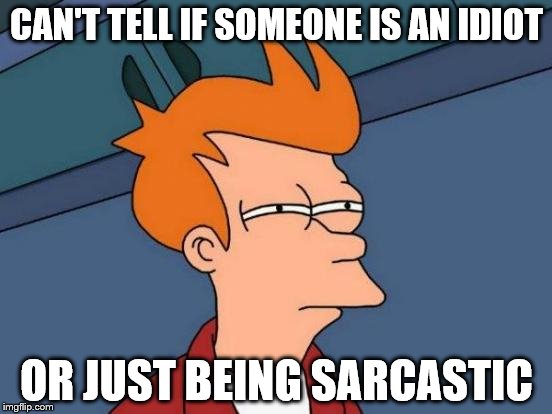 Futurama Fry Meme | CAN'T TELL IF SOMEONE IS AN IDIOT; OR JUST BEING SARCASTIC | image tagged in memes,futurama fry | made w/ Imgflip meme maker
