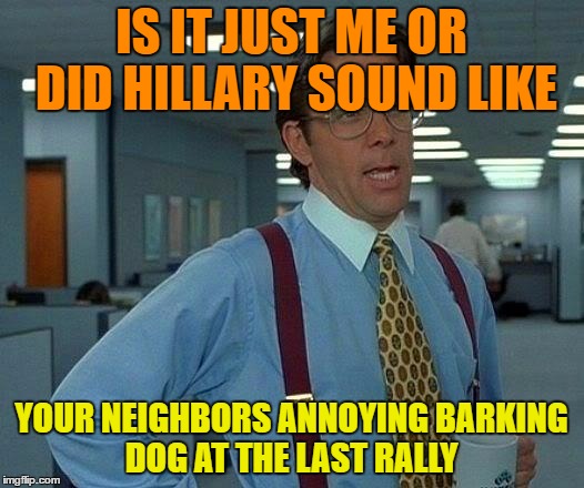 That Would Be Great Meme | IS IT JUST ME OR DID HILLARY SOUND LIKE; YOUR NEIGHBORS ANNOYING BARKING DOG AT THE LAST RALLY | image tagged in memes,that would be great | made w/ Imgflip meme maker