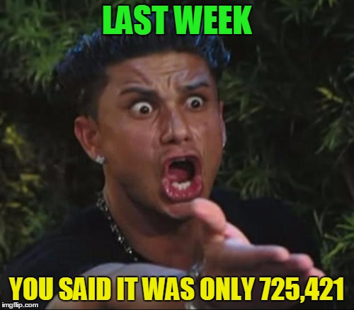 LAST WEEK YOU SAID IT WAS ONLY 725,421 | made w/ Imgflip meme maker