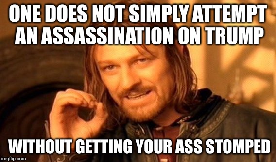 One Does Not Simply | ONE DOES NOT SIMPLY ATTEMPT AN ASSASSINATION ON TRUMP; WITHOUT GETTING YOUR ASS STOMPED | image tagged in memes,one does not simply | made w/ Imgflip meme maker