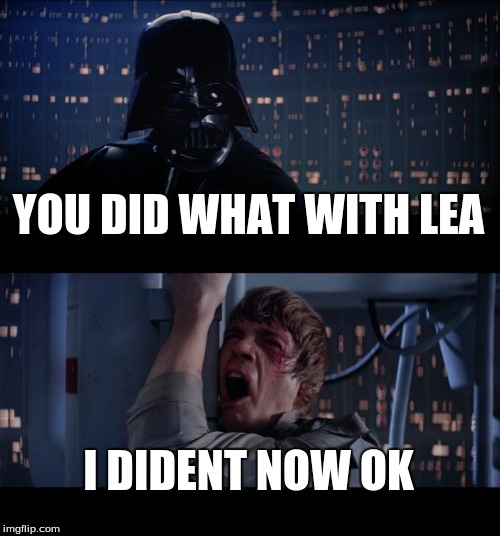 Star Wars No Meme | YOU DID WHAT WITH LEA; I DIDENT NOW OK | image tagged in memes,star wars no | made w/ Imgflip meme maker