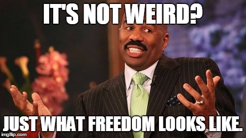 IT'S NOT WEIRD? JUST WHAT FREEDOM LOOKS LIKE. | image tagged in memes,steve harvey | made w/ Imgflip meme maker