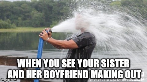 Firehose | WHEN YOU SEE YOUR SISTER AND HER BOYFRIEND MAKING OUT | image tagged in firehose | made w/ Imgflip meme maker