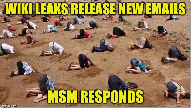 Head in sand | WIKI LEAKS RELEASE NEW EMAILS; MSM RESPONDS | image tagged in head in sand | made w/ Imgflip meme maker