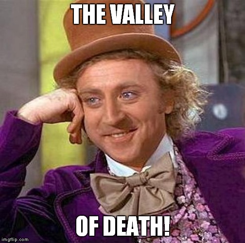 Creepy Condescending Wonka Meme | THE VALLEY OF DEATH! | image tagged in memes,creepy condescending wonka | made w/ Imgflip meme maker