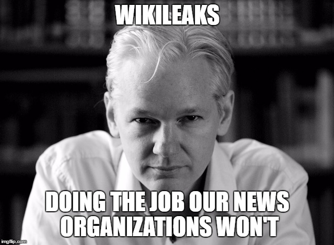 Julian Assange | WIKILEAKS; DOING THE JOB OUR NEWS ORGANIZATIONS WON'T | image tagged in julian assange | made w/ Imgflip meme maker