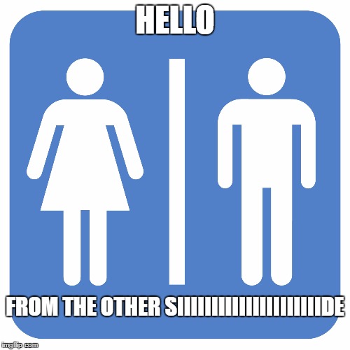 Restroom Sign | HELLO; FROM THE OTHER SIIIIIIIIIIIIIIIIIIIIIDE | image tagged in restroom sign | made w/ Imgflip meme maker