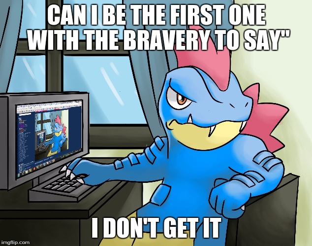 Totodile | CAN I BE THE FIRST ONE WITH THE BRAVERY TO SAY" I DON'T GET IT | image tagged in totodile | made w/ Imgflip meme maker