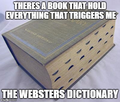This is the way the world is today | THERES A BOOK THAT HOLD EVERYTHING THAT TRIGGERS ME; THE WEBSTERS DICTIONARY | image tagged in dictionary,triggered | made w/ Imgflip meme maker