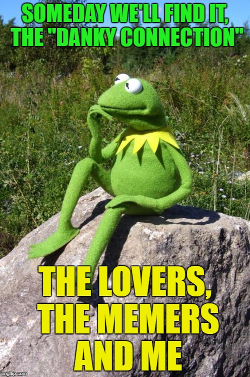 Oh the feels | SOMEDAY WE'LL FIND IT, THE "DANKY CONNECTION"; THE LOVERS, THE MEMERS AND ME | image tagged in kermit-thinking,rainbow connection,kermit,lovers memers and me | made w/ Imgflip meme maker