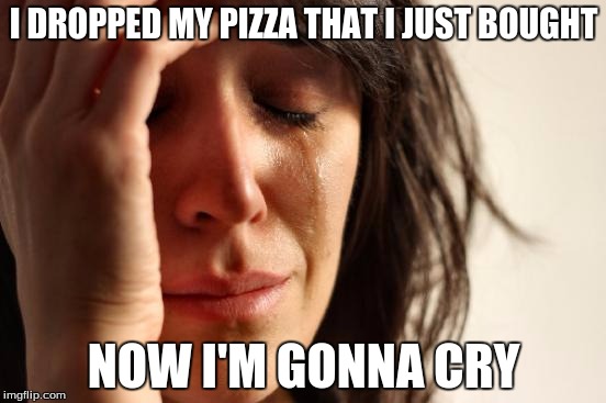 First World Problems | I DROPPED MY PIZZA THAT I JUST BOUGHT; NOW I'M GONNA CRY | image tagged in memes,first world problems | made w/ Imgflip meme maker