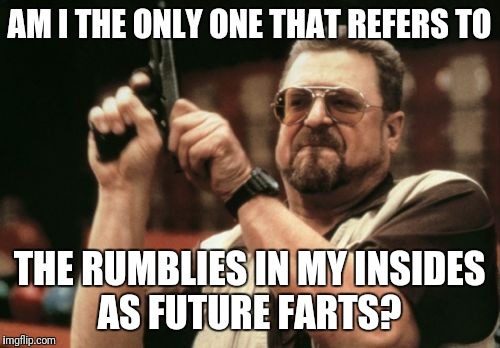 Surely I'm not the only one right?  | AM I THE ONLY ONE THAT REFERS TO; THE RUMBLIES IN MY INSIDES AS FUTURE FARTS? | image tagged in memes,am i the only one around here | made w/ Imgflip meme maker