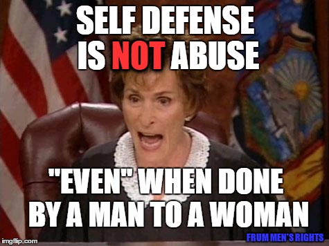 Judge Judy | SELF DEFENSE IS NOT ABUSE; NOT; "EVEN" WHEN DONE BY A MAN TO A WOMAN; FRUM MEN'S RIGHTS | image tagged in judge judy | made w/ Imgflip meme maker