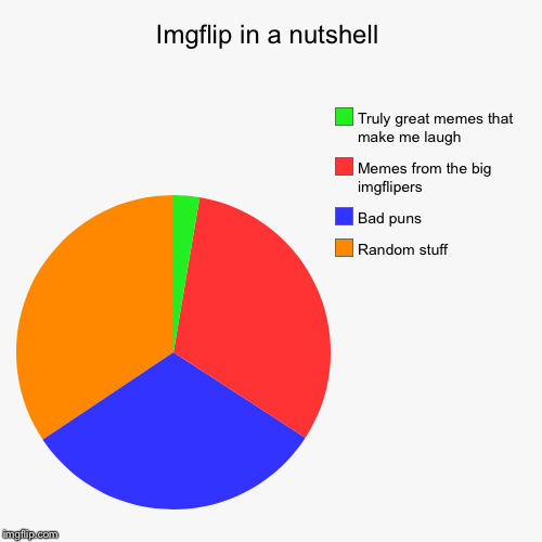 Imgflipers? | Imgflip in a nutshell | Random stuff, Bad puns, Memes from the big imgflipers, Truly great memes that make me laugh | image tagged in funny,pie charts | made w/ Imgflip chart maker