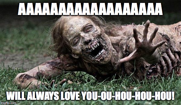 Walking Dead Zombie | AAAAAAAAAAAAAAAAAA; WILL ALWAYS LOVE YOU-OU-HOU-HOU-HOU! | image tagged in walking dead zombie | made w/ Imgflip meme maker