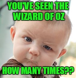 I've seen it approximately 25 times | YOU'VE SEEN THE WIZARD OF OZ; HOW MANY TIMES?? | image tagged in memes,skeptical baby | made w/ Imgflip meme maker