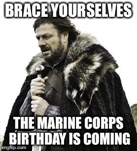 ned stark | BRACE YOURSELVES; THE MARINE CORPS BIRTHDAY IS COMING | image tagged in ned stark | made w/ Imgflip meme maker