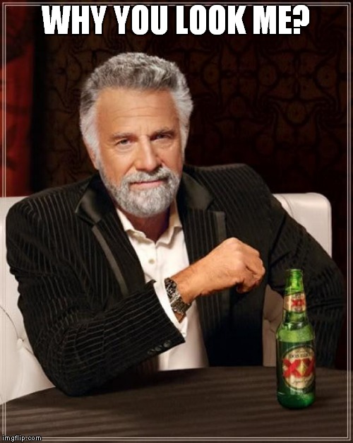 The Most Interesting Man In The World | WHY YOU LOOK ME? | image tagged in memes,the most interesting man in the world | made w/ Imgflip meme maker