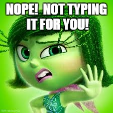 disgust  | NOPE!  NOT TYPING IT FOR YOU! | image tagged in disgust | made w/ Imgflip meme maker