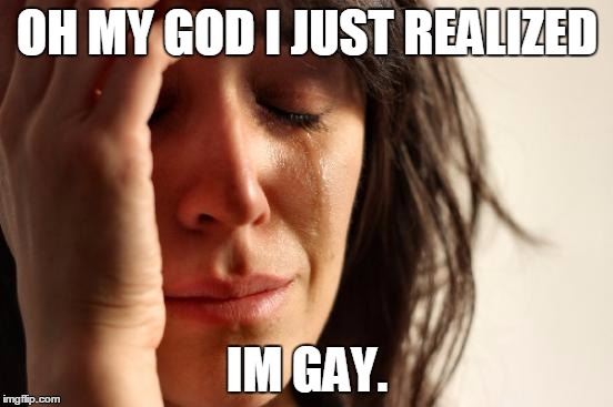 First World Problems | OH MY GOD I JUST REALIZED; IM GAY. | image tagged in memes,first world problems | made w/ Imgflip meme maker
