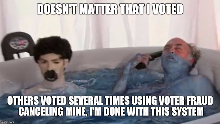 DOESN'T MATTER THAT I VOTED; OTHERS VOTED SEVERAL TIMES USING VOTER FRAUD CANCELING MINE, I'M DONE WITH THIS SYSTEM | image tagged in life is pain | made w/ Imgflip meme maker