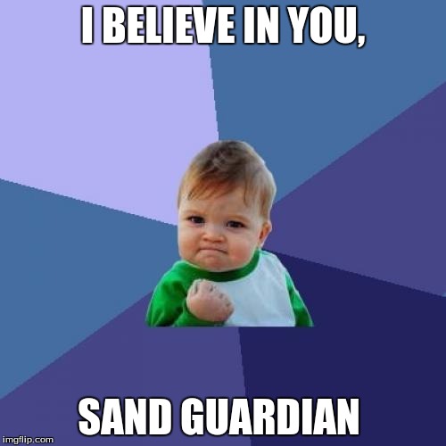 Sand Guardian, Guardian of The Sand | I BELIEVE IN YOU, SAND GUARDIAN | image tagged in memes,success kid | made w/ Imgflip meme maker