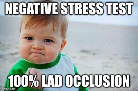 Fist pump baby | NEGATIVE STRESS TEST; 100% LAD OCCLUSION | image tagged in fist pump baby | made w/ Imgflip meme maker