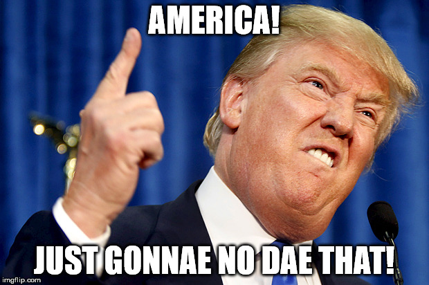 Donald Trump | AMERICA! JUST GONNAE NO DAE THAT! | image tagged in donald trump | made w/ Imgflip meme maker