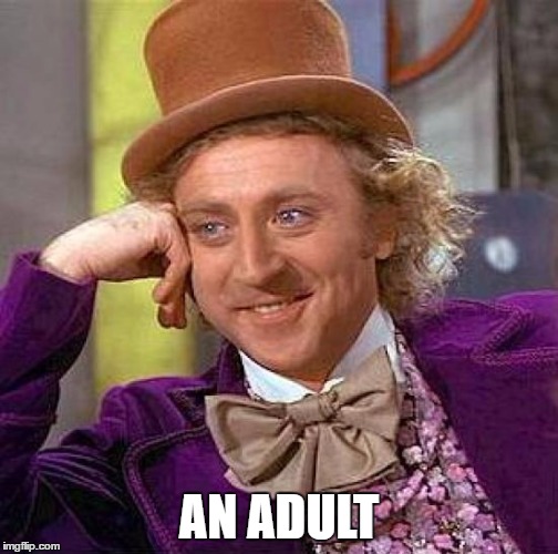 Creepy Condescending Wonka Meme | AN ADULT | image tagged in memes,creepy condescending wonka | made w/ Imgflip meme maker
