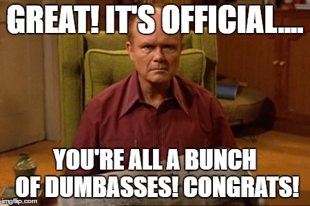 GREAT! IT'S OFFICIAL.... YOU'RE ALL A BUNCH OF DUMBASSES! CONGRATS! | image tagged in america | made w/ Imgflip meme maker