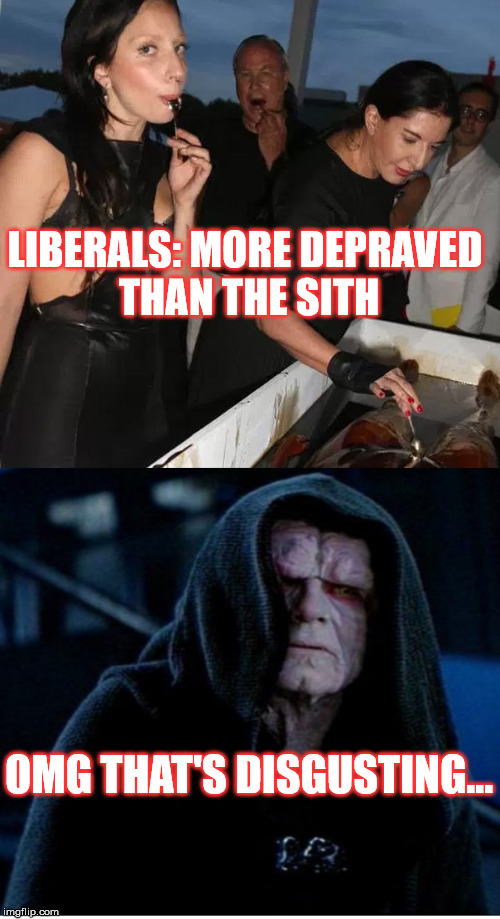 LIBERALS: MORE DEPRAVED THAN THE SITH; OMG THAT'S DISGUSTING... | image tagged in spiritcooking,liberals | made w/ Imgflip meme maker