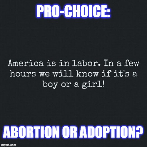 Is it too late to be "Pro-Choice"? Maybe Syria will adopt it if its a girl?? | PRO-CHOICE:; ABORTION OR ADOPTION? | image tagged in election 2016,hillary,trump | made w/ Imgflip meme maker
