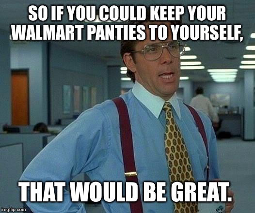 That Would Be Great Meme | SO IF YOU COULD KEEP YOUR WALMART PANTIES TO YOURSELF, THAT WOULD BE GREAT. | image tagged in memes,that would be great | made w/ Imgflip meme maker