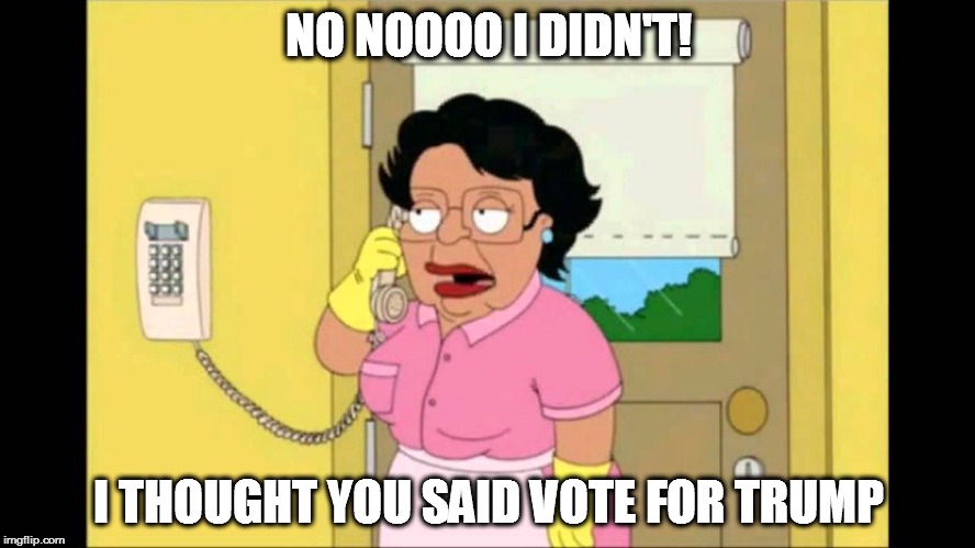 consuella  | NO NOOOO I DIDN'T! I THOUGHT YOU SAID VOTE FOR TRUMP | image tagged in consuella | made w/ Imgflip meme maker